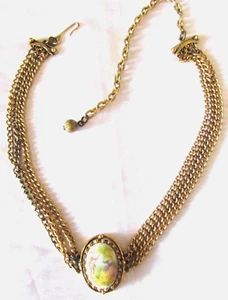 Bellissima collana girocollo vintage porcellana vittoriana corteggiamento coppia e tono oro - Foto 1 di 7