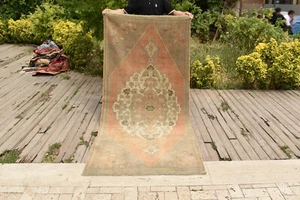 Alfombra Turca Tamaño 3x7 Tejida a Mano Oushak 107x237cm Lana Natural Naranja Alfombra Silenciada - Imagen 1 de 11