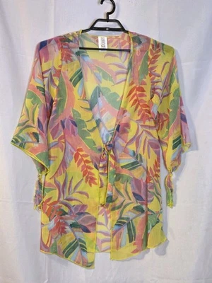 Becca Vibrant Leaf Print Beach Swimsuit Cover-Up Size XS Front Tie  - Image 1 of 4