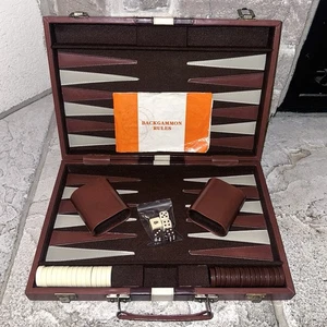 Vintage 1980s Backgammon Complete Set 20x15” Board Brown/Ivory Chips - Picture 1 of 8
