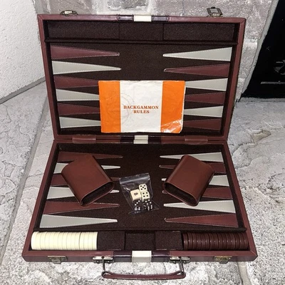 Vintage 1980s Backgammon Complete Set 20x15” Board Brown/Ivory Chips - Image 1 of 4