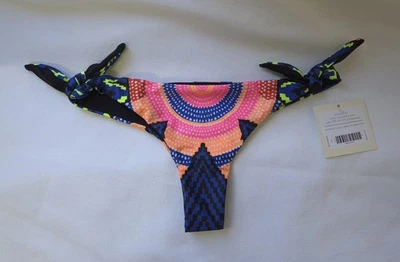 Calcinha de Biquíni Mara Hoffman Feminina Pequena Hipster Laços Laterais Multicolorida NOVA - Imagem 1 de 4