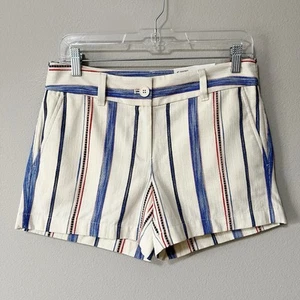Ann Taylor LOFT Nautical Red Blue Striped Cream 4" Shorts Midrise Size 0 NEW - Picture 1 of 9