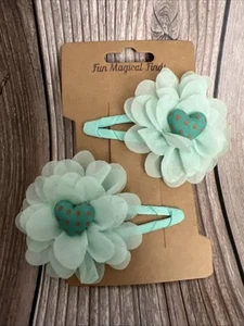 2 PC 3” Flower  Hair Clip Decorative Hair Pins Barrette Set New Mint Green - Picture 1 of 4