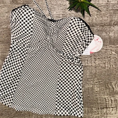 Gottex Black White Gingham Swim Top | Strapless Tankini Bandeau | Retro Chic | M - Image 1 of 4