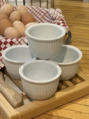 4 VINTAGE CRATE BARREL RAMEKIN CUP SET 8OZ WHITE RIBBED PORCELAIN BAKING CUSTARD - Image 1 of 4