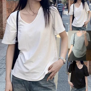 V Neck Loose Fit Women Summer T Shirt Short Sleeve Fashion Casual Tops - Picture 1 of 24