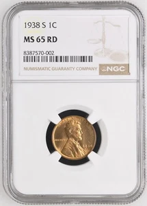 1938-S Lincoln Wheat Ears Cent - NGC MS 65 RD - Brilliant Red! - Picture 1 of 2