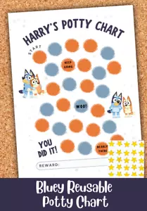 Personalised Bluey Potty Training Reward Chart Reusable A4 Chore Print Kids - Picture 1 of 1