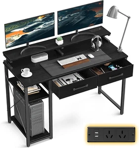 Computer Desk with Recessed Power Outlet & 2 USB Ports, Home Office Desk with Ad - Picture 1 of 12