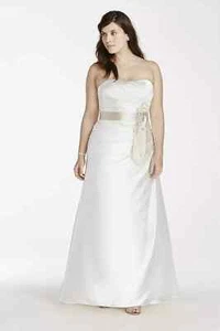 David's Bridal Strapless Charmeuse A-Line Size 14W Wedding Dress STYLE# 9OP1242 - Picture 1 of 17