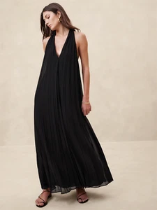 Banana Republic Odetta Pleated Maxi Dress S Small Black #882615 - Picture 1 of 13