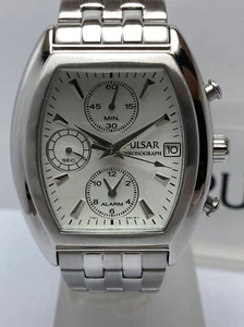 PULSAR,MENS,CHRONO,ALARM,DATE,WHITE DIAL,WR,NEW OLD STOCK,FREE SHIPPING DHL - Picture 1 of 12