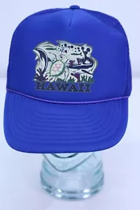 Cappello a rete camionista vintage Hawaii berretto snapback blu Nissun Island surfista skater HI EUC - Foto 1 di 12