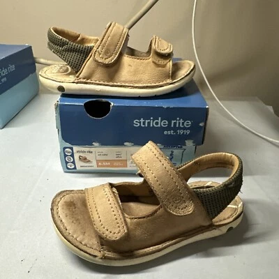 Stride Rite Toddler Shoes 6.5M Sandals Leather Upper Memory Foam Tan/Olive - Image 1 of 4