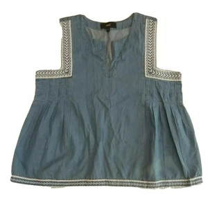 Next Blusa Denim Suave Denim Azul Bordado Campesino Boho Algodón Top Reino Unido 14 - Imagen 1 de 12