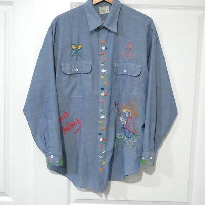 Vintage JCPenneys Big Mac Denim Cotton Chambray Embroidered Button Up Size L - Image 1 of 4