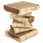 Book Stack Table/Lamp Table/Plant Stand/Hand Carved/Solid Wood/Natural/ 16" 