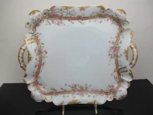 HAVILAND Limoges Gold Pink & Yellow FLOWER Blossom 13 1/2" Serving Tray Dish - Picture 1 of 6