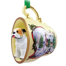 Bulldog Christmas Teacup Ornament White