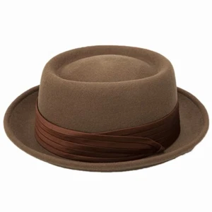 L Pork Pie Hat Wool Felt Men's Porkpie Hats Flat Top Mens Fedora For Women Men - Picture 1 of 5
