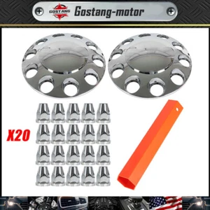 Chrome Front Axle Wheel Cover with Hub Cap 33mm Lug Nuts for Semi Truck Set of 2 - Photo 1 sur 10
