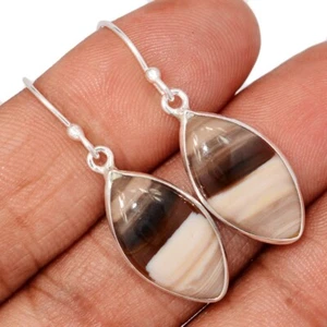 Natural Petrified Wood - Navajo County 925 Silver Earrings Jewelry CE50730 - Picture 1 of 1