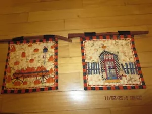 2 MACHINE & HAND QUILTED FALL 8" SQUARE SCENES W/ CINNAMON HANGERS- #R5A-25 - Picture 1 of 24