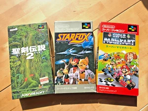 LOT of 3 Star Fox Super Mario Kart Secret Of Mana 2 SFC Nintendo SNES Japan Game - Picture 1 of 24