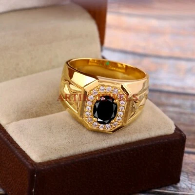 Anillo De Hombre De Plata De Ley 925 Con Ónix Negro Natural Y Baño De Oro 4911 - Imagen 1 de 4