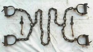 Antique Heavy Iron Long chain Antique Old Rare Adjustable Handcuffs