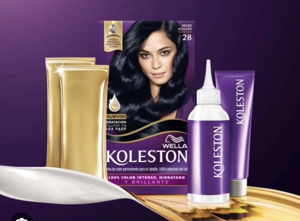 Wella koleston #28 Azulado Negro, 100% Cobertura de Cabelo Grisalho, Data de Expiração 26/07 - Imagem 1 de 4