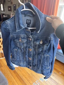 Gap Kids Jean Jacket Girls Size Small Snap Button Up Long Sleeve Blue Denim - Picture 1 of 3