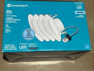 (4-Pk) EcoSmart Integrado LED Empotrado Retrofit Luz Borde 5000K CEC-T20 4" Foto 1 de 2