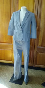 used Gap size 10-12 pale grey Cotton single breasted lined jacket & trousers - Picture 1 of 24