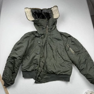 Vintage Alpha Industries Jacket Mens Large Green N-2B Flight Attached Hood USA - Picture 1 of 12