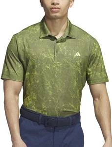 adidas Ultimate365 Mens Polo Shirt Green Printed Short Sleeve Golf T-Shirt - Picture 1 of 5