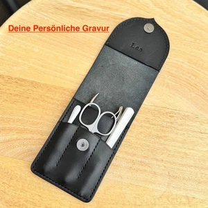 Maniküre Etui Echt-Leder Etui für Nagelschere Pinzette  Reiseetui wunschgravur - Picture 1 of 9