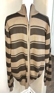 True Rock Men’s Zip Sweater Size L Brown With Black Stripes - Picture 1 of 4