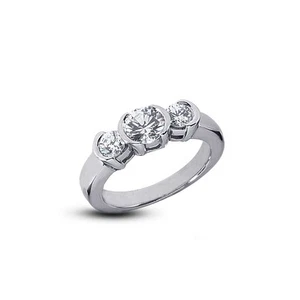 0.40ct F-SI1 Round Natural Certified Diamonds 950 Plat. Classic Three Stone Ring - Picture 1 of 3