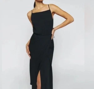 NWT Reformation Truett Dress 8 Black NEW Midi LBD Square Neck Keyole Classic - Picture 1 of 13