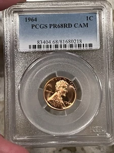 1964 Lincoln Cent PCGS PR68RD CAM Proof Coin 1C Cameo - Picture 1 of 9