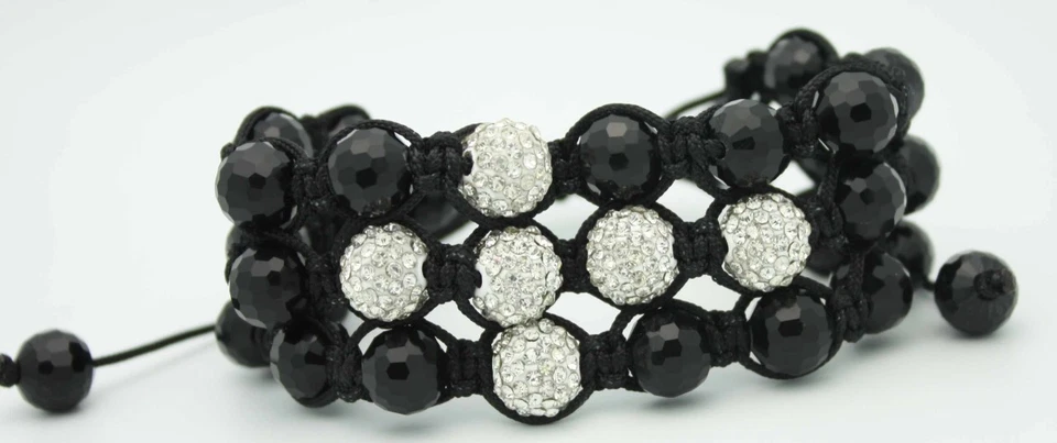 Religious Macrame Beaded Bracelet with Silver Cross, Adjustable - Image 1 of 1