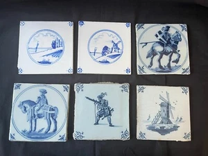 lot de 6 anciens carreaux hollandais Delft . Pays-Bas . plusieurs sujets - Photo 1 sur 6