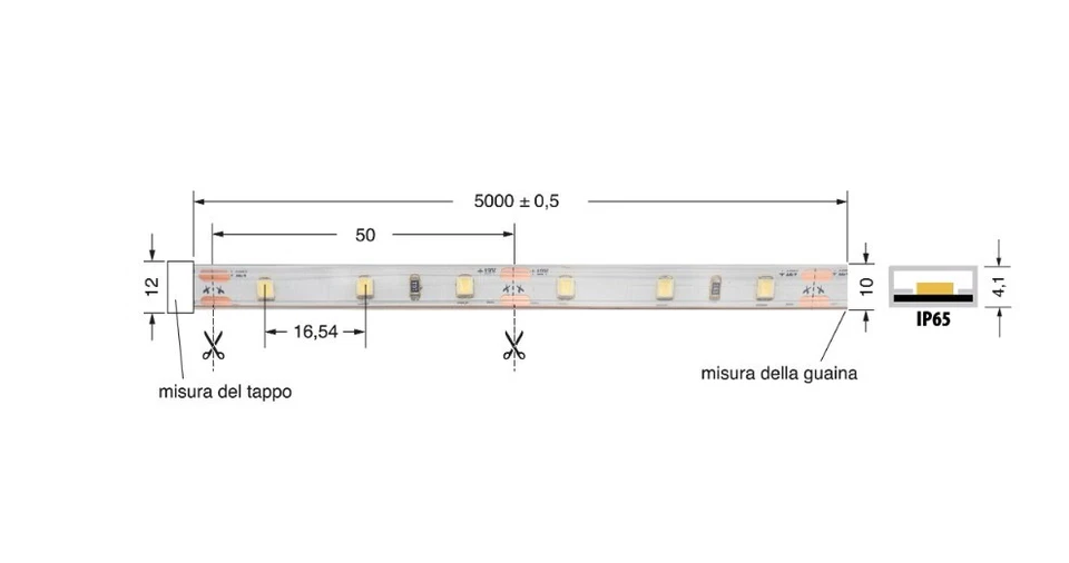 ELC STRISCIA LED  5W/ MT 12V BIANCO NATURALE IP65 SERIE GEMMA 2835 5M - Immagine 1 di 1