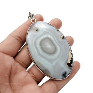 Ovale Naturale Righe Onice Argento Sterling Massiccio Figlia Lunetta Compleanno - Foto 1 di 8