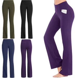Ladies Yoga Pants Solid Color Leggings Women Tummy Control High Waist Trousers - Picture 1 of 2