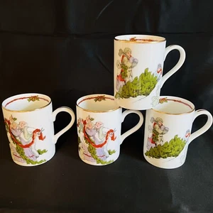 Christmas Mugs Deck the Halls Fitz and Floyd 1983 set of 4 Vintage Mug Coffee & - Picture 1 of 10