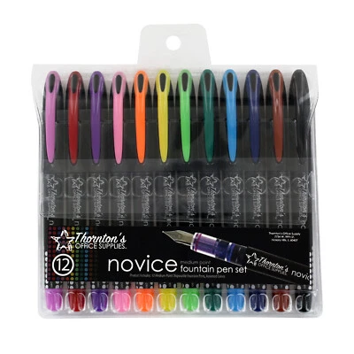 12 Thornton's Office Supplies Disposable Fountain Pens Medium Point, Assorted