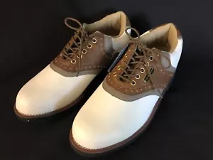 CALLAWAY Top Flite CLASSIC GOLF SPIKED SHOES Sz 9 White with brown Leather, NWD - Picture 1 of 9